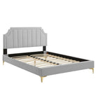 Modway Sienna Performance Velvet Twin Platform Bed with Gold Metal Legs - Light Grey-Twin Platform Bed