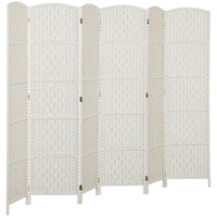 HOMCOM 6 Panels Hand-Woven Freestanding Room Divider for Home Office - White-Great for creating a personal space or dividing up large rooms
