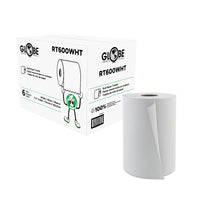 Globe Commercial RT600WHT Roll Towels - White - 600'/Pack - 12 Pack-Core diameter is 1.875” and roll diameter is 7.5”