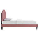 Modway - Daisy Performance Velvet Lit à plateforme jumelle, Rose poussiéreuse-Système de soutien en lattes de bois