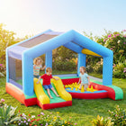 Qaba Inflatable Bouncy Castle for Kids with Slide, Ball Pit & Ring Toss Game-Built with robust 840D Oxford fabric and mesh walls for safe play
