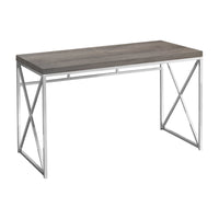 Monarch Specialties 7204 48" Computer Desk - Dark Taupe/Chrome Metal-Contemporary writing and computer desk with plenty of space for a desktop or laptop in a wood-look taupe brown laminate, finished on all sides.