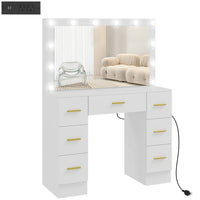 HOMCOM Makeup Vanity Desk with Mirror - 39.4" L x 15.7" W x 53.9" H - White-12 removable warm white LED bulbs for a true Hollywood glam vibe 