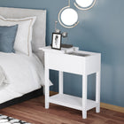 HOMCOM Flip Top End Table - White-Hidden cable management for organizing your wires