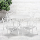 Table de jardin ronde de 35,25 po en acier, et 4 chaises au dossier rond, intérieur/extérieur, blanc [CO-35RD-03CHR4-WH-GG]-Revêtement thermolaqué blanc