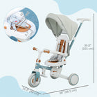 Qaba - Tricycle 7 en 1 pour tout-petits avec poignée parentale réglable et amovible - bleu-Le siège en PU souple et le dossier réglable offrent un confort pour les longs trajets 