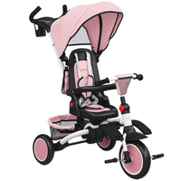 Qaba - Tricycle pliable 6 en 1 pour enfants avec poignée de poussée réglable - rose-Conception 6-en-1 qui s'adapte à la croissance de votre enfant de 12 à 60 mois 