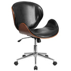 Flash Furniture – Chaise de conférence pivotante à dossier moyen en bois de noyer et en cuir noir (SDSDM22405BK)-Rembourrage en LeatherSoft noir brillant