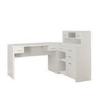 Monarch Specialties 7028 Computer Desk - White Left Or Right Facing Corner-This modern L shape computer desk with storage and a hutch features thick-panel construction in white laminate finish.