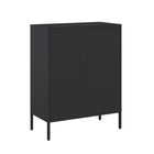 Manhattan Comfort Naomi 31.5" Modern Accent Cabinet - Black-Steel: Cleaning: Wipe with a soft, dry cloth. For tough stains, use a mild detergent with water, followed by a dry cloth to prevent water spots. Avoid: Using abrasive pads that can scratch the surface. Avoid leaving water or moisture on the surface for long periods. Care: Regularly check for rust, especially in humid environments. If rust develops, use a metal polish or rust remover. Protection: Use placemats or coasters to prevent scratches or den