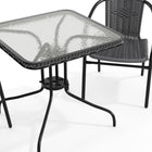 Flash Furniture 28" Square Glass Metal Table with Grey Rattan Edging & 2 Grey Rattan Stack Chairs-5mm Thick Glass