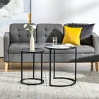 HOMCOM - Tables basses gigognes avec base en métal - noir - ensemble de 2-Fabriqué en verre trempé et en métal, stable et fiable pour un usage quotidien et facile à nettoyer 