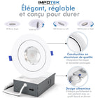 Impotek - Luminaire encastré orientable DEL 4 po 9W 5CCT gradable – Paquet de 4-Luminosité exceptionnelle et gradation réglable - Illuminez votre espace avec le summum de la technologie LED. Notre lumière de plafond encastrée offre des lumens supérieurs pour une luminosité inégalée tout en maintenant une efficacité énergétique de seulement 9 watts pour 800 lumens. Profitez d’une gradation fluide de 5 % à 100 %, garantissant une compatibilité avec une large gamme de gradateurs sur le marché. Veuillez noter q