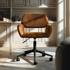 Homy Casa - Chaise de bureau industrielle réglable en suède marron avec base noire-Base Noire Robuste : La base noire durable assure stabilité et peut supporter une utilisation quotidienne, garantissant des performances durables