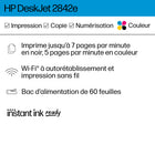 HP - Imprimante tout-en-un sans fil DeskJet 2842e scanner-copieur - Lilas brillant-PRINCIPALES CARACTÉRISTIQUES - Impression en couleur, copie, numérisation, bac d'alimentation de 60 feuilles et impression mobile et sans fil