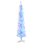 HOMCOM 7' Slim Artificial Christmas Tree with Colourful LED Lights - White-7ft tall, lush with white leaves that provide a healthy, natural look 