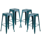 Flash Furniture Tabouret de bar pour intérieur et extérieur en métal bleu-sarcelle Kelly vieilli de 30 po haut. sans dossier-Ensemble de 4 tabourets modernes empilables de style industriel