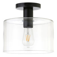 Hudson&Canal Henri 10" Wide Semi Flush Mount with Glass Shade - Matte Black/Clear-Industrial design for your entryway, foyer, or kitchen