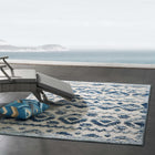 Modway - Reflect Treillis marocain en diamant abstrait Takara Tapis intérieur et extérieur de 5 pi l x 8 pi L - Ivoire et bleu-Tapis durable d’intérieur et d’extérieur