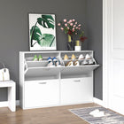 HOMCOM - Armoire à chaussures rabattable avec étagère en bois pour entrée - blanc-Fabriquée en panneau de particules robuste et poignées d’armoire en métal 
