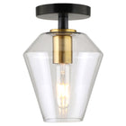 Hudson&Canal Remy 7" Wide Semi Flush Mount with Glass Shade - Matte Black/Brass/Clear-Paired with a gem-shaped clear glass shade