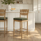 Modway Jax Oak Wood Bar Stool With Wavy Razor Back and Cushion - Weathered Oak Sage-Fabric Seat Cushion