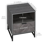 HOMCOM - Table de chevet avec pieds en acier pour chambre - gris-La surface est recouverte de mélamine et facile à nettoyer 