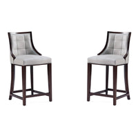 Manhattan Comfort Fifth Avenue 19" Traditional Faux Leather Upholstered Counter Stool - Light Grey - 2 Pack-Traditional Counter Stool with Backseat Perfect for Bar and Kitchen Use. Set of 2