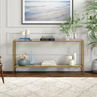 Hudson&Canal Hera 64"W Console Table with Glass Shelf - Brushed Brass-Clean with a soft, dry cloth and no harsh chemicals or abrasive cleaning materials