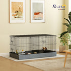 PawHut 24" H Small Pet Cage with Removable Top, 2 Separate Areas, Waterproof Bottom Liner, Ramp and Perch-Separated spaces with visiting door for multiple pets 