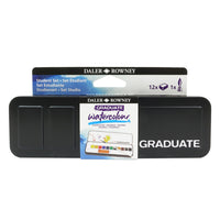 Daler-Rowney Graduate Watercolour Paint Half Pan Travel 12-Piece Set - Assorted Colours-The Ultimate Gift for Watercolor Enthusiasts - Dive into a world of vivid hues neatly organized in a portable case, complete with mixing trays, water compartments and a handy round brush for plein air painting. Whether you're creating masterpieces at home, sipping coffee in a trendy café, attending art class, or exploring the great outdoors, this set is your ticket to boundless artistic expression!