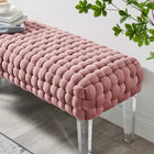 Modway Prologue Woven Performance Velvet Ottoman - Dusty Rose-Dense Foam Padding