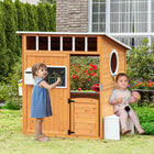 Outsunny - Maison de jeu extérieure en bois pour enfants avec porte fonctionnelle, fenêtres, boîte aux lettres, banc - jaune-Porte demi-taillée pour faciliter l'entrée et la sortie  
