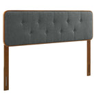 Modway Bridgette Wood Queen Platform Bed with Splayed Legs - Walnut Charcoal-Tufted Upholstered Headboard
