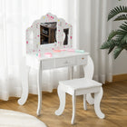 Qaba - Coiffeuse pour enfant avec miroir et tabouret pliables en trois parties - Motif étoiles et cœurs - Blanc-Material: MDF, Acrylic 