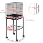 PawHut 44" H Rolling Bird Cage with Accessories, Detachable Stand and Storage - Black-Slide-out tray on the base for effortless cleaning 