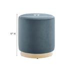 Modway Tilden 16" Round Performance Velvet Upholstered Ottoman - Cadet Blue/Natural-Stain-Resistant Fabric
