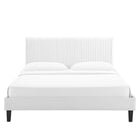 Modway - Peyton Lit plateforme Queen en velours haute performance avec pieds en bois noir - Blanc-Velours de performance résistant aux taches