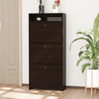 HOMCOM Narrow Shoe Storage Cabinet with 3 Flip Doors & Open Shelf - Coffee-A top open compartment for keys and other small accessories