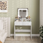 HOMCOM Makeup Vanity Desk with Mirror and Lights - 29.5" L x 15" W x 53.1" H - White-Melamine-coated particleboard construction with anti-tip design and anti-slip feet ensures durability and stability 