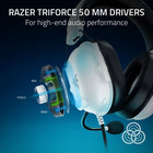 Razer Blackshark V2 X (Playstation Licensed) Headset - White -Razer triforce 50 mm drivers: High-End Audio Performance. Our cutting-edge proprietary design divides the driver into 3 parts for the individual tuning of highs, mids, and lows-producing brighter, clearer midrange with richer trebles and more powerful bass