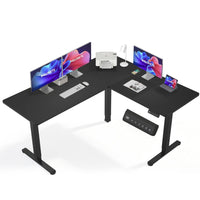 IMHome Adjustable Electric Standing L-Shape Desk with Dual Motors and 3 Memory Settings - 63" x 55" - Black Top/Black Frame-Optimize your productivity with the IMHome L-Shaped Electric Standing Desk, a premium adjustable sit-stand desk engineered for comfort, flexibility, and durability. Whether you’re working from home, gaming, or setting up a full ergonomic workspace, this sit-stand desk delivers the performance you need with an extra-large surface that accommodates multiple monitors and office essentials