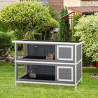 PawHut 2-Tier Wooden Rabbit Hutch - White-Two-story coop is ideal for rabbits or other small animals 