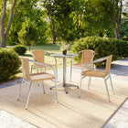 Flash Furniture 4 pièces - Chaise empilable de restaurant commerciale pour intérieur et extérieur en aluminium et rotin beige-Ensemble de 4 chaises de café empilables