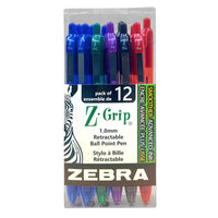 Zebra Z-Grip Ballpoint Pens Retractable – 1.0 mm – Assorted – 12 Pack-Soft latex-free rubber grip