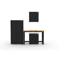 Cat RTA Garage Storage Cabinetry 4-Piece Set with 1 Locker, 1 Wall, 1 Base and 48" Workbench-4-Piece Cabinet & Workbench Set: 36" heavy-duty locker, base cabinet, wall cabinet, paired with a 48″ workbench deliver practical storage and workspace in a compact footprint.