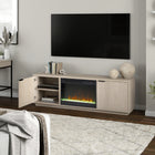 Hudson&Canal - Meuble TV Mansfield avec foyer en cristal de 66 cm pour téléviseurs jusqu'à 198 cm - Blanc aulne-Dimensions du produit : 15,5" L x 70" l x 22" H