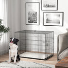 PawHut 35" L Folding Metal Dog Crate with 2 Doors, Removable Tray and Soft Cushion - Black-Removable ABS tray for simple cleaning 