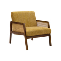Monarch Specialties Upholstered 30"H Modern Accent Chair With Walnut Solid Wood Legs - Gold Fabric-This upholstered accent chair showcases a fashionable style that blends soft touch gold fabric with warm brown walnut solid wood, creating an inviting look suited to any living room or bedroom.