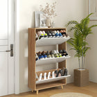 HOMCOM Narrow Shoe Cabinet with 3 Flip Doors & Adjustable Shelves - White-Narrow design fits well in tight spaces, maximizing room